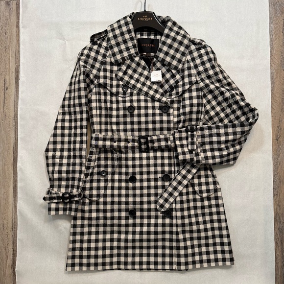 Coach | Black and Ivory Gingham Mid Length Trench Coat Size 10 - Picture 1 of 16